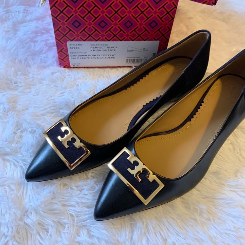 NEW Tory Burch Gigi 22mm Pointy Toe Flat Midnight